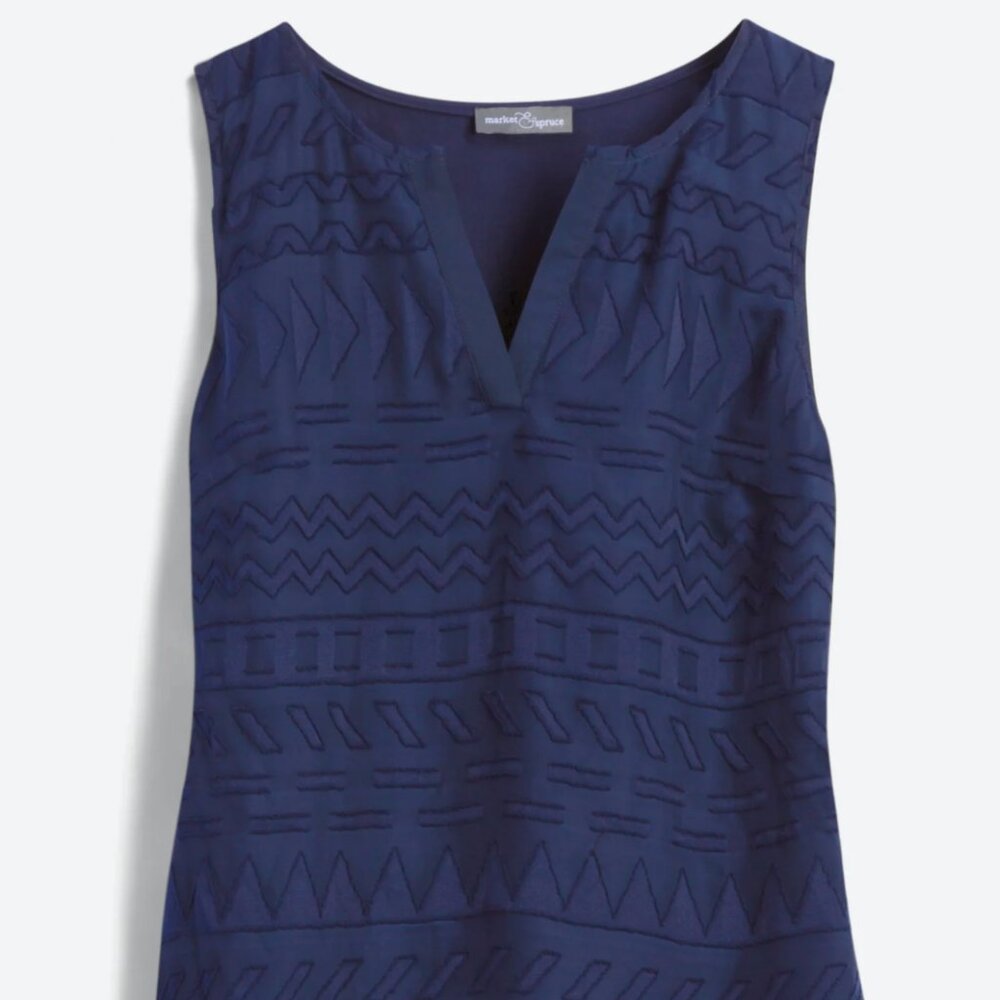 NWT Navy Blue Ezide Textured Mixed Material Top